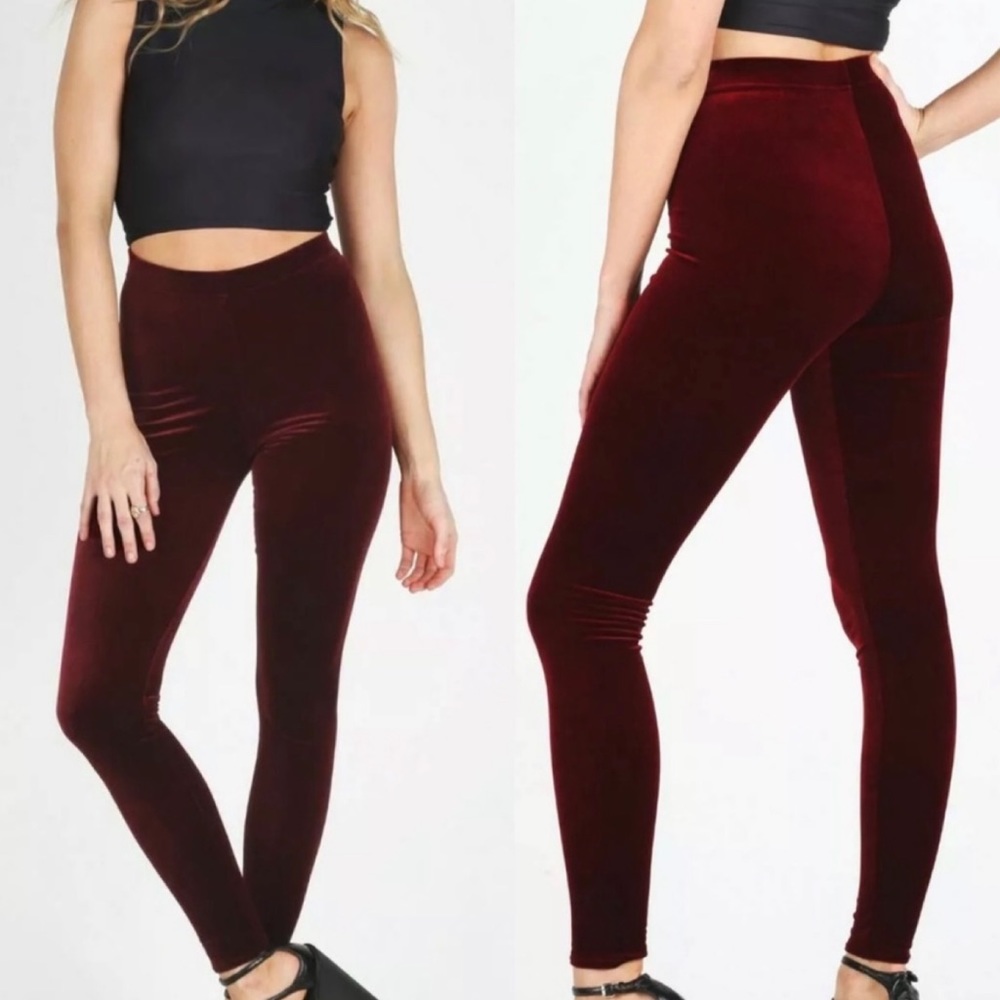 BLACKMILK • Burgundy/Maroon/Mulled Wine High-Waisted Velvet Leggings, XS - Picture 12 of 16